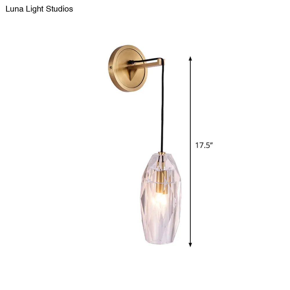 Contemporary Torpedo Crystal Sconce Light Fixture - 1 Head Wall Mounted Lighting For Bedchamber