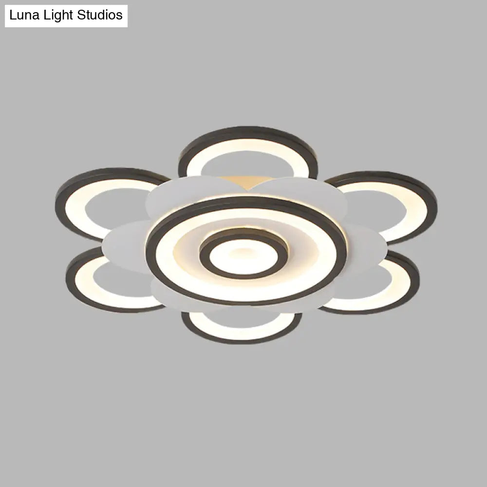 Contemporary White & Black Flower Flushmount Led Ceiling Light In White/Warm - 20.5’/24.5’ W