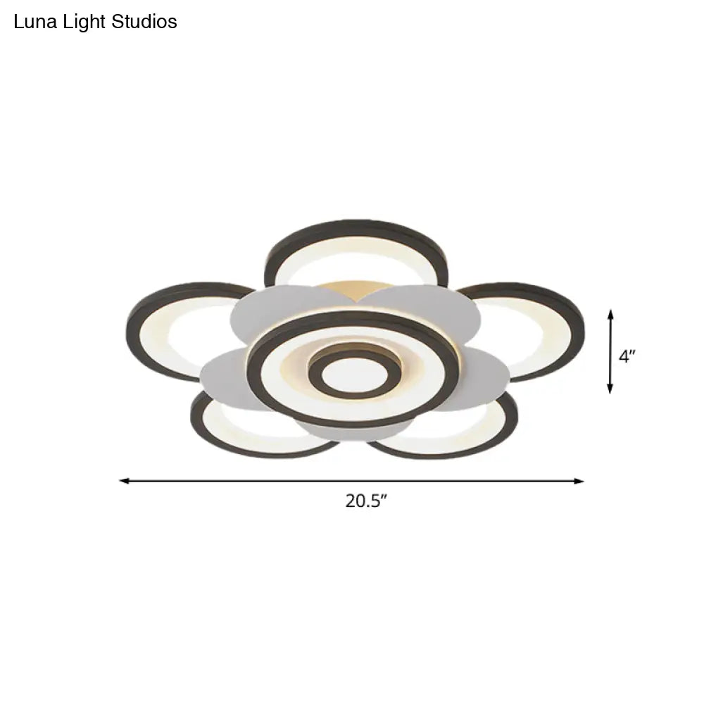 Contemporary White & Black Flower Flushmount Led Ceiling Light In White/Warm - 20.5’/24.5’ W