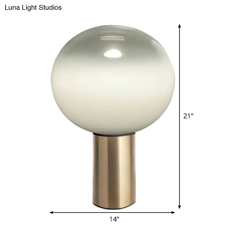 Contemporary White Glass Brass Nightstand Lamp - Global Table Light (6/10/14 Wide)