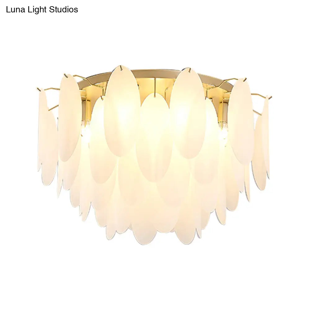 Contemporary White Glass Feather-Shaped Flush Mount Lamp - 22.5’/28’ Wide 6-Light Living Room