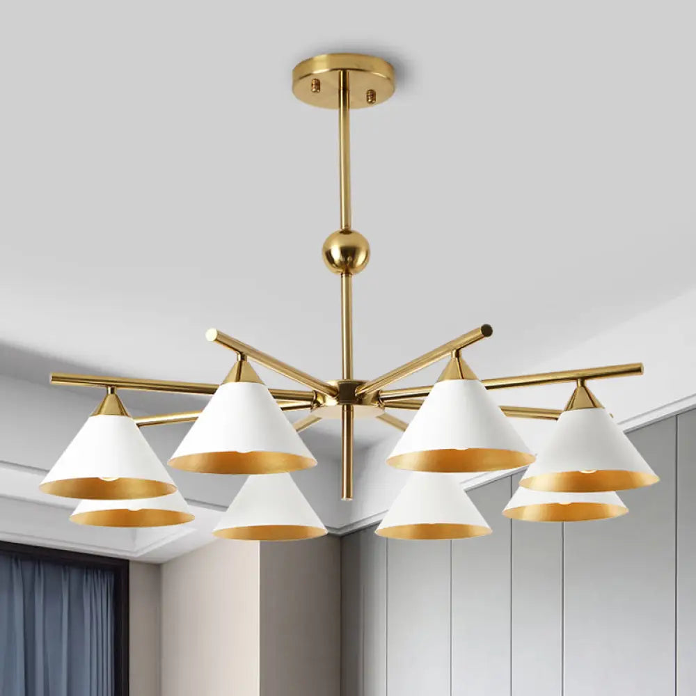 Contemporary White Pyramid Shade Pendant Light: Elegant Metallic Chandelier For Living Room 8 /