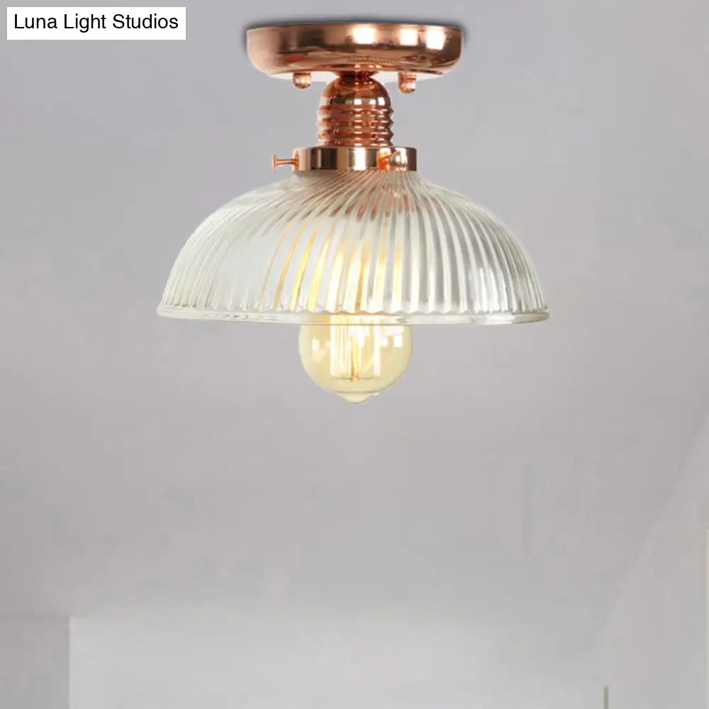 Copper Ceiling Semi Flush Light With Clear Glass Globe Shade - Industrial Style