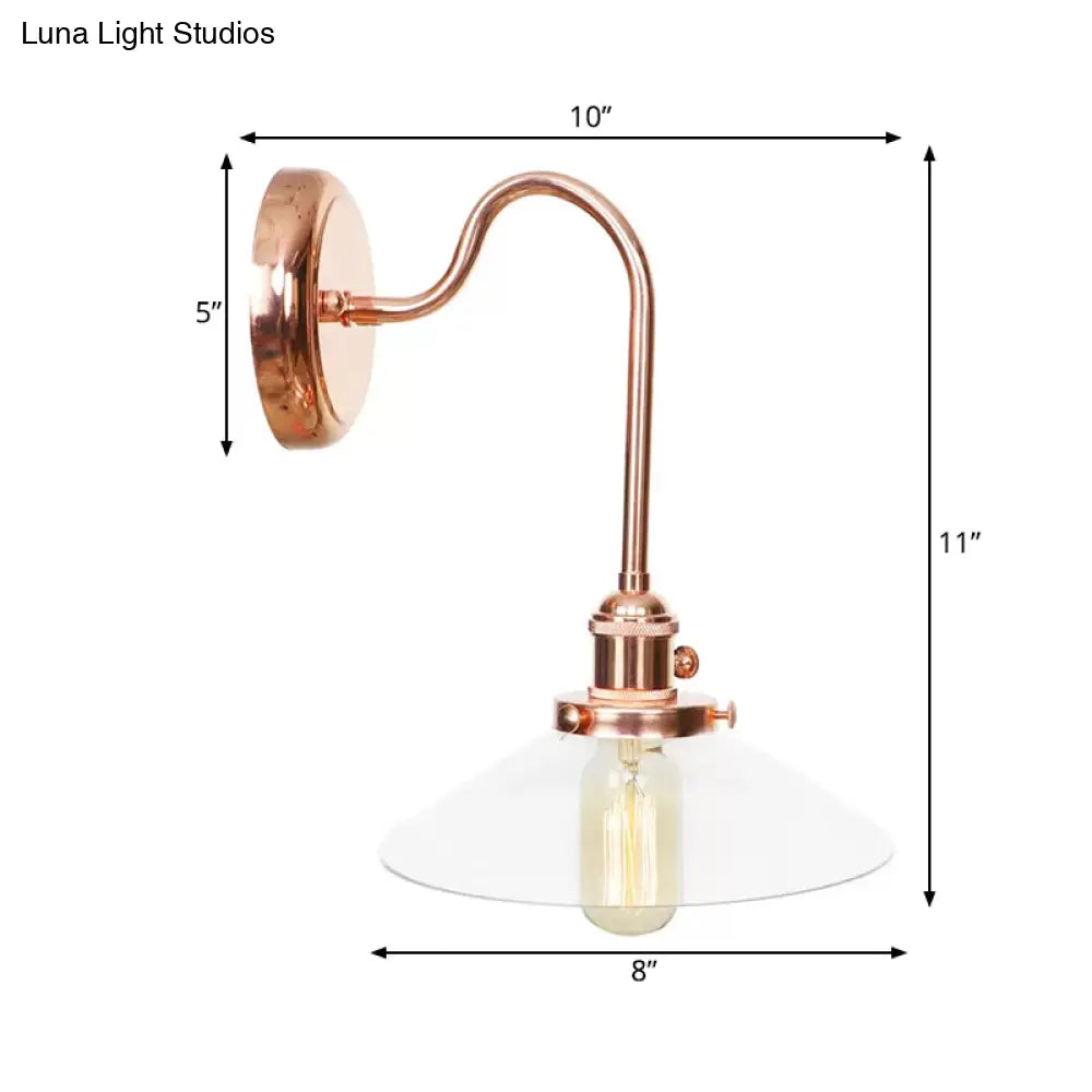 Copper Saucer Sconce Light Fixture Vintage White/Clear Glass Indoor Wall Lamp