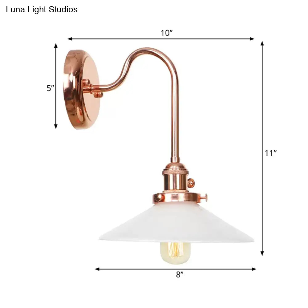 Copper Saucer Sconce Light Fixture Vintage White/Clear Glass Indoor Wall Lamp