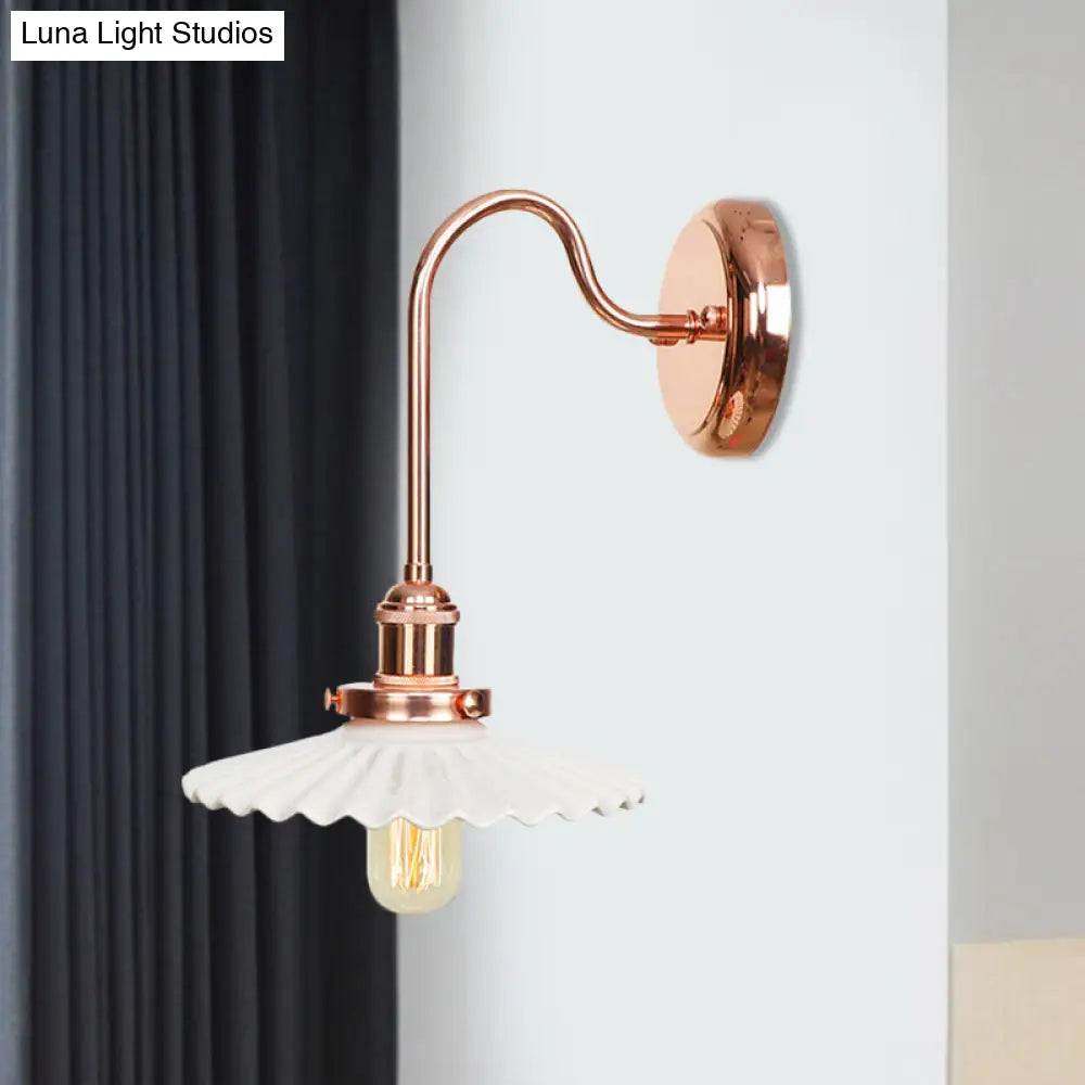Copper Saucer Sconce Light Fixture Vintage White/Clear Glass Indoor Wall Lamp