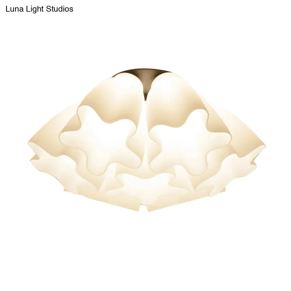 Country Style Floral Foyer Flush Mount Ceiling Light With White Glass
