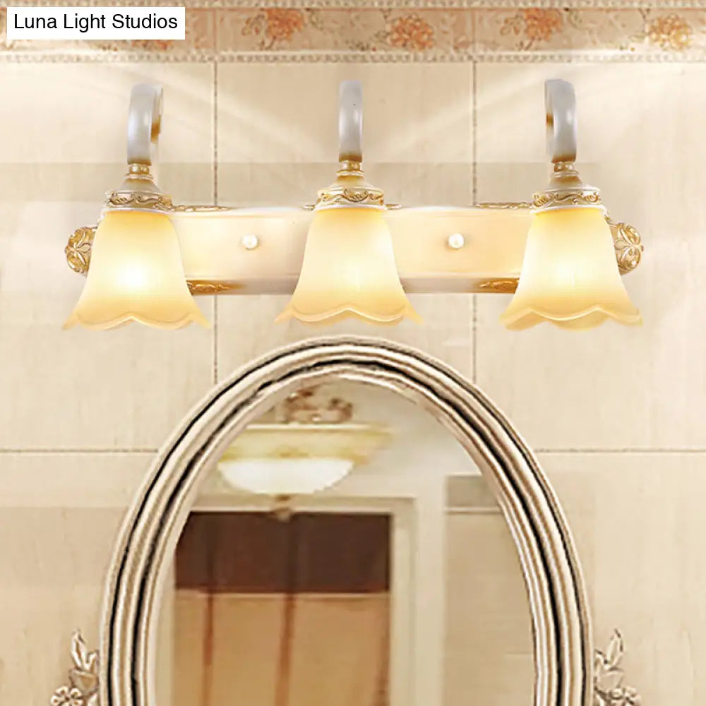 Country-Style Flower Vanity Sconce Light With Carved Glass Elegant Wall Lighting