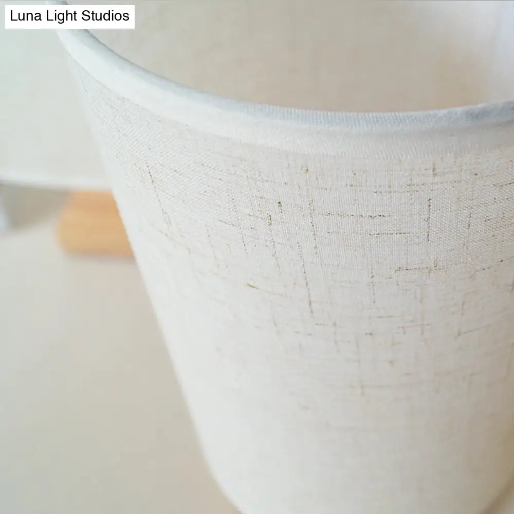 Country Style White Fabric Table Lamp With Wooden Base - Rectangular Shape Bedroom Lighting