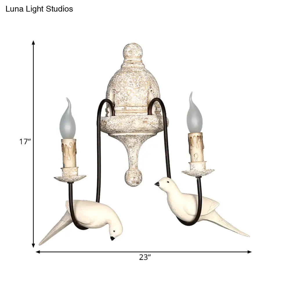 Countryside 1/2-Light Brown Wall Lamp With Bird Deco - Candelabra Indoor Mount Lighting Fixture