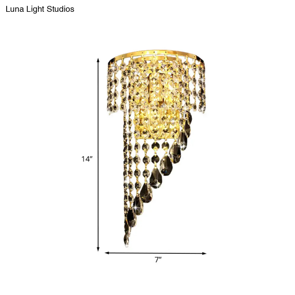 Countryside Gold Wall Sconce With Crystal Chain And Swirling 1-Head Design