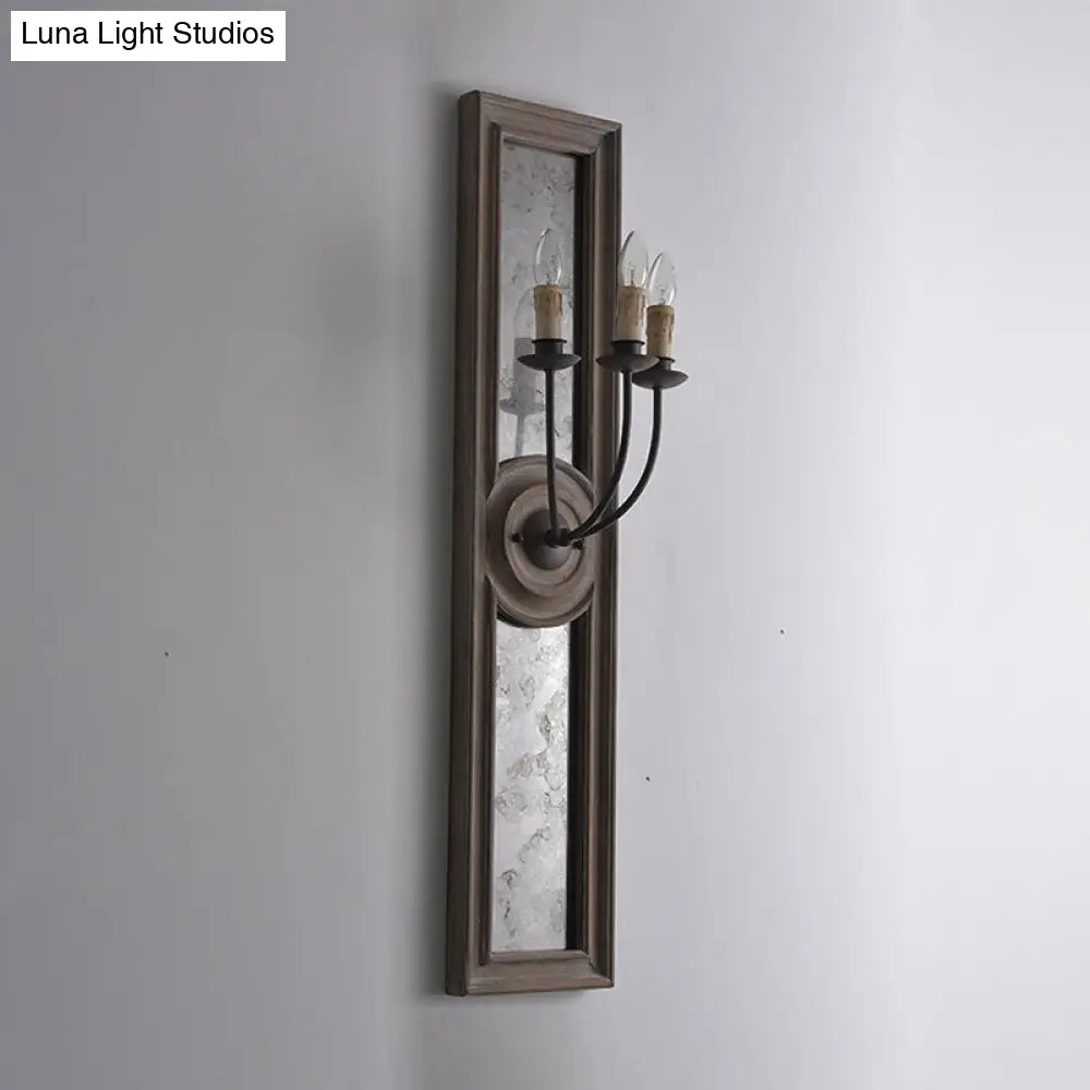 Countryside Style 3-Light Wall Mounted Candelabra Lamp With Mirror Detail In Brown