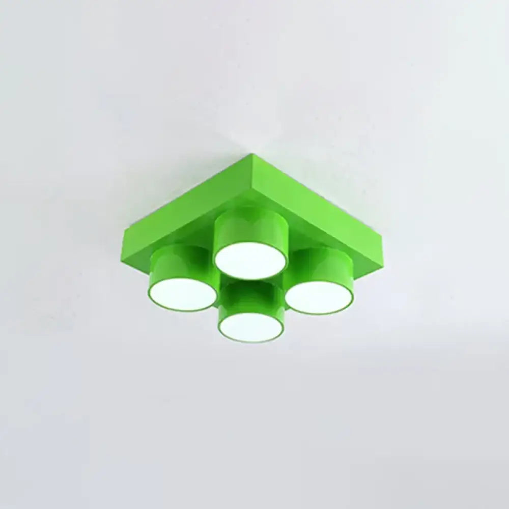Creative Led Flush Mount Ceiling Light For Kids’ Kindergarten With Toy Brick Design Green / White