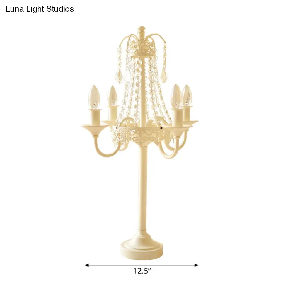 Crystal Bead Metal Table Light - Traditional Style Desk Lamp For Living Room