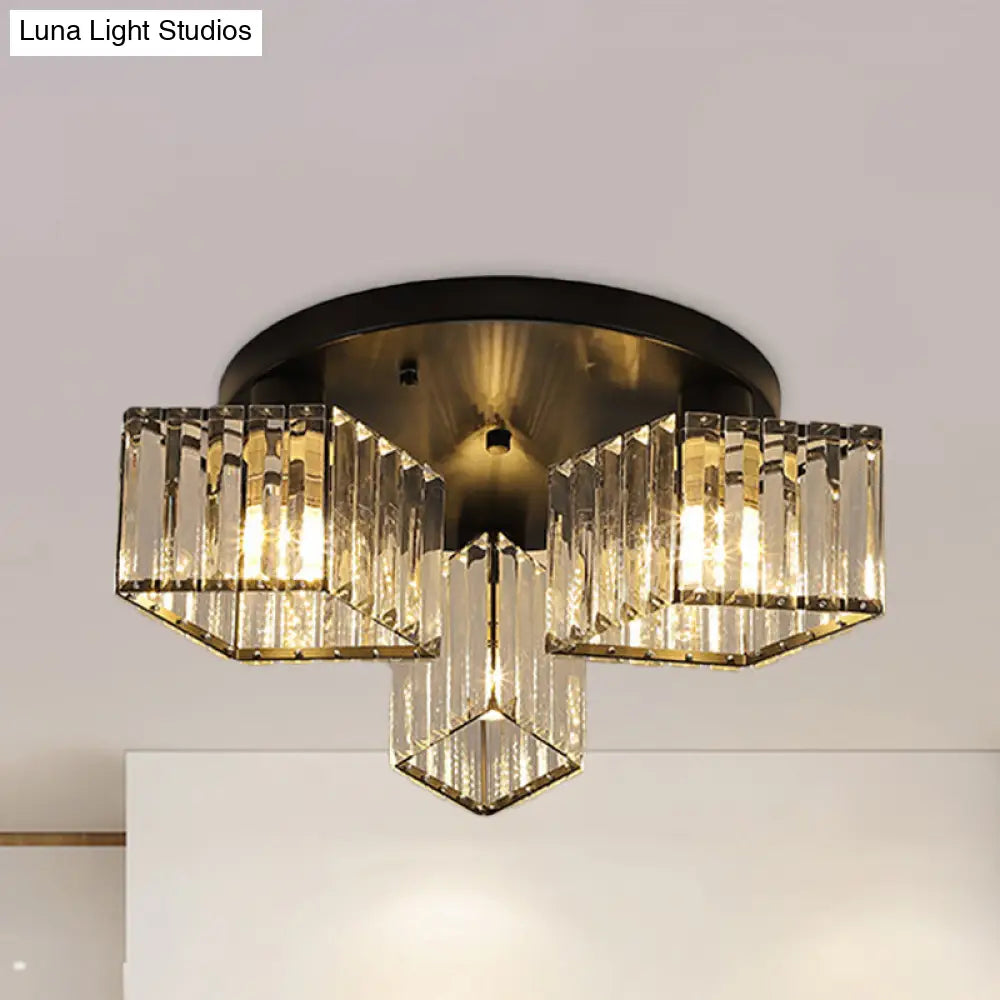 Crystal Black Flush Mount Ceiling Light Fixture - Rhombus Design With 3/4 - Bulb Recessed Lighting