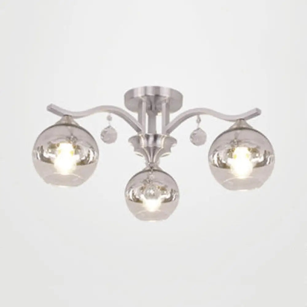Crystal Deco Sphere Shade Ceiling Light - Modern Clear Glass Fixture With 3 Lights For Bedroom