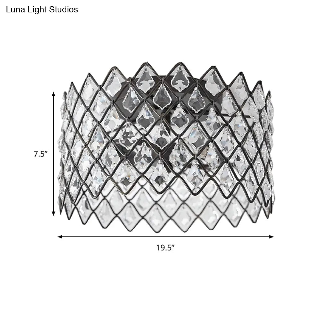 Crystal - Decorated Metal Semi Flush Light: Contemporary Indoor Ceiling Lighting In Black 3/5