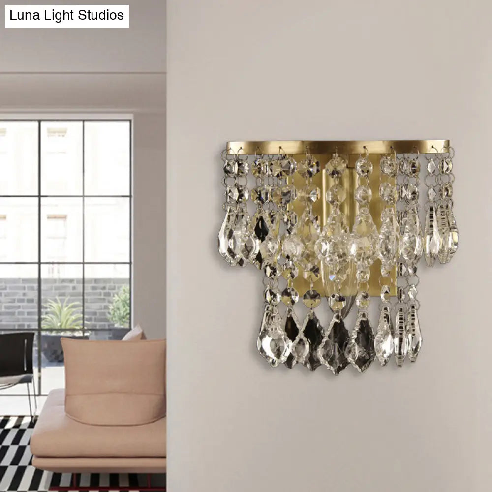 Crystal Drip Wall Light With Brass Accent - Bedroom Or Countryside Lighting