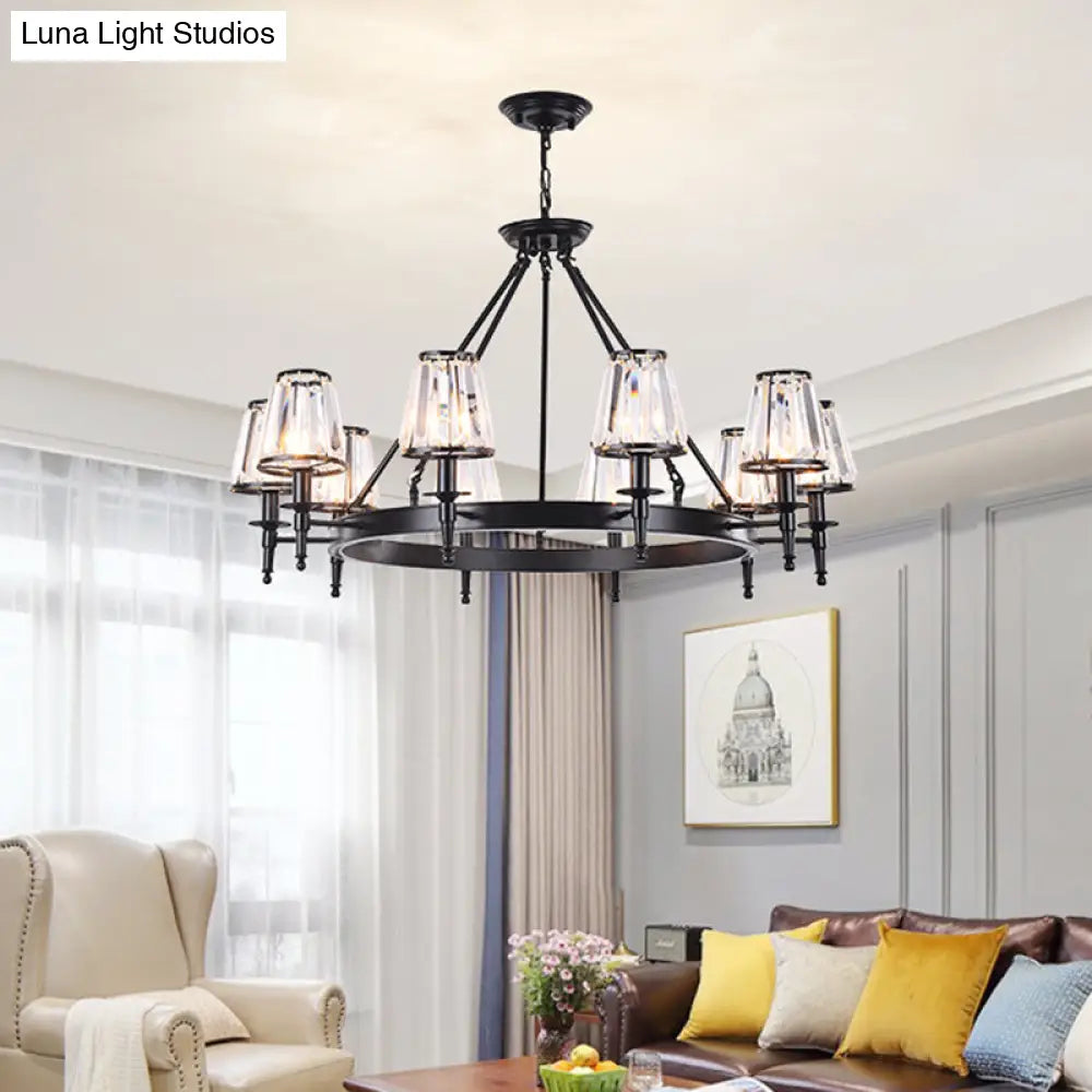 Crystal Hanging Lamp Kit With Conic Metal Ring Design For Living Room Chandelier Lighting