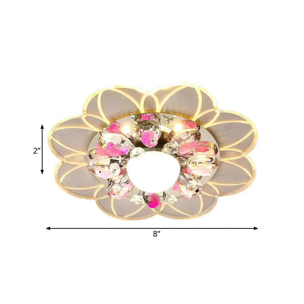 Crystal Led Flush Mount Light With Fish Design In Modern Flower Pattern And Multiple Options