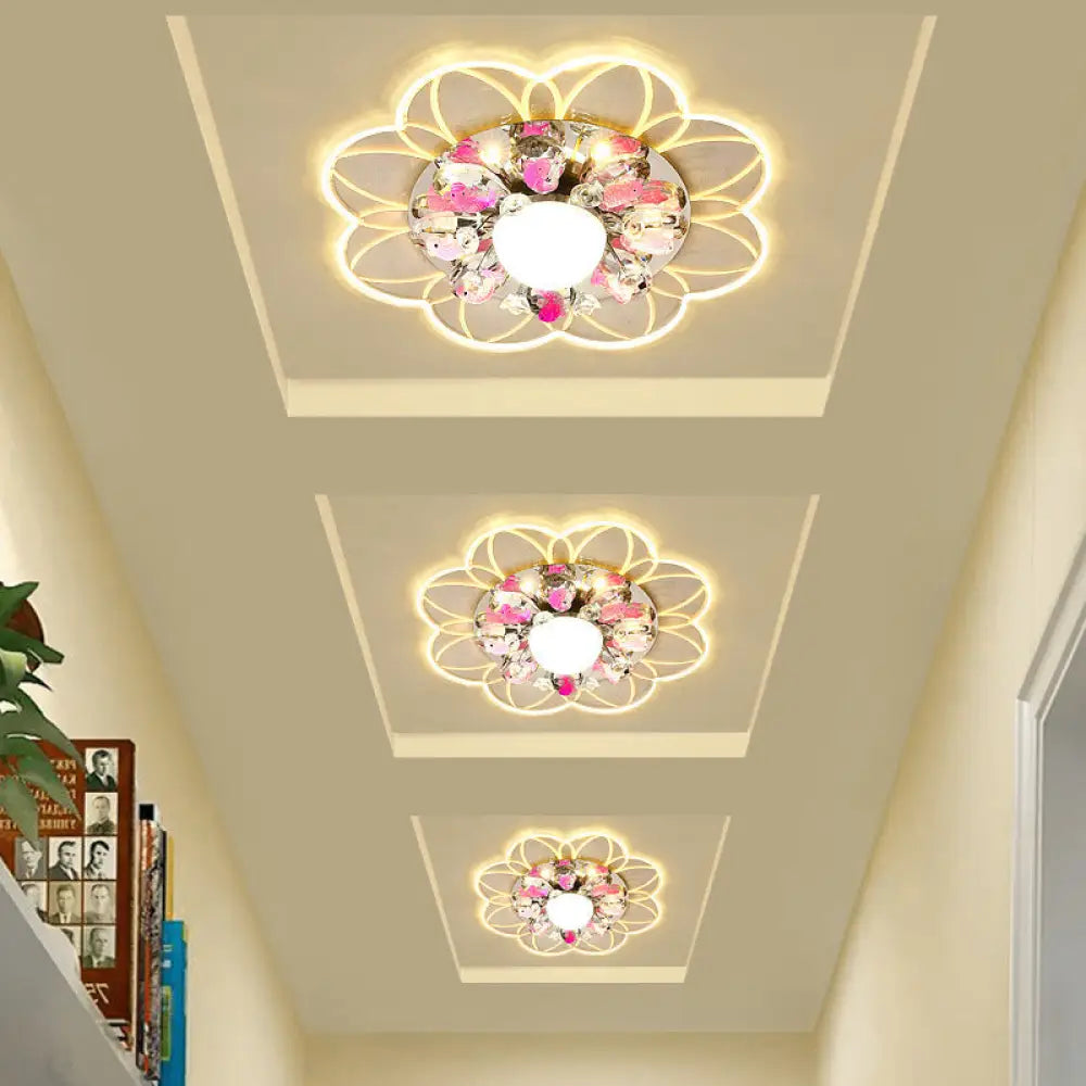 Crystal Led Flush Mount Light With Fish Design In Modern Flower Pattern And Multiple Options Clear