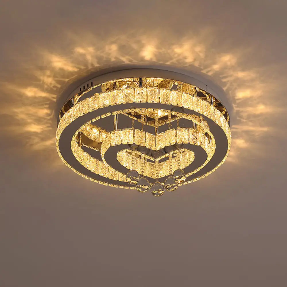 Crystal Led Semi Flush Ceiling Light - Nordic Style Chrome Fixture For Bedroom / Third Gear Loving