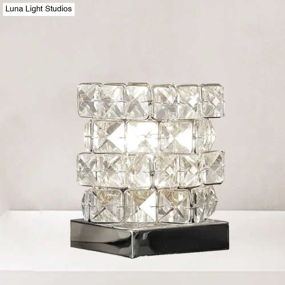 Crystal Rubik Cube Mini Table Lamp: Stylish Bedroom Nightstand Light In Silver/Gold