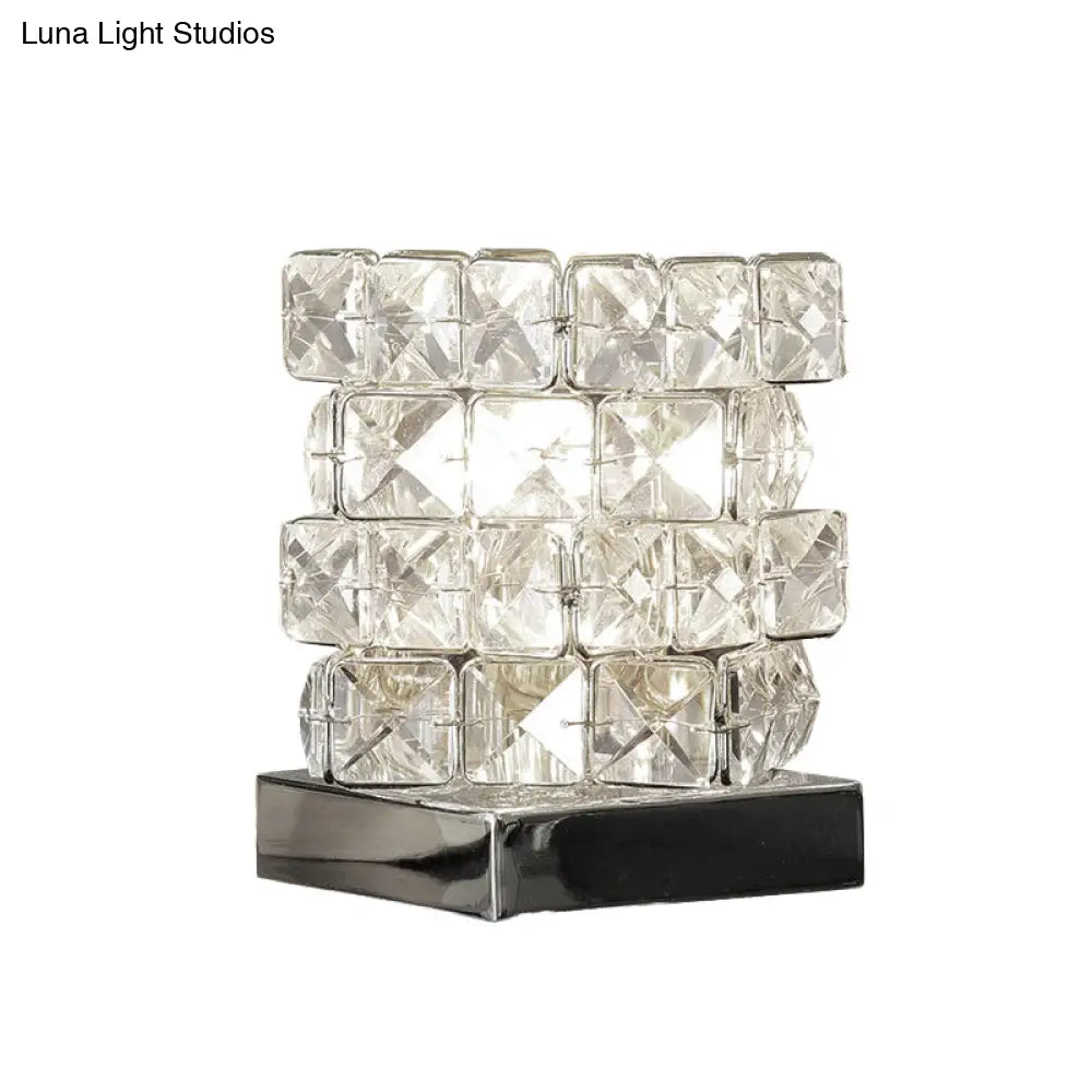 Crystal Rubik Cube Mini Table Lamp: Stylish Bedroom Nightstand Light In Silver/Gold