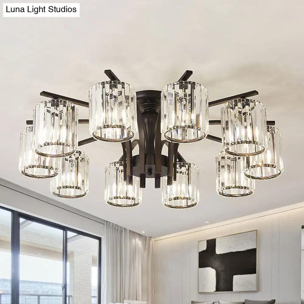 Crystal Shade Nordic Metal Semi Flush Mount Light (6/8/10 Lights) - Black Ceiling Fixture
