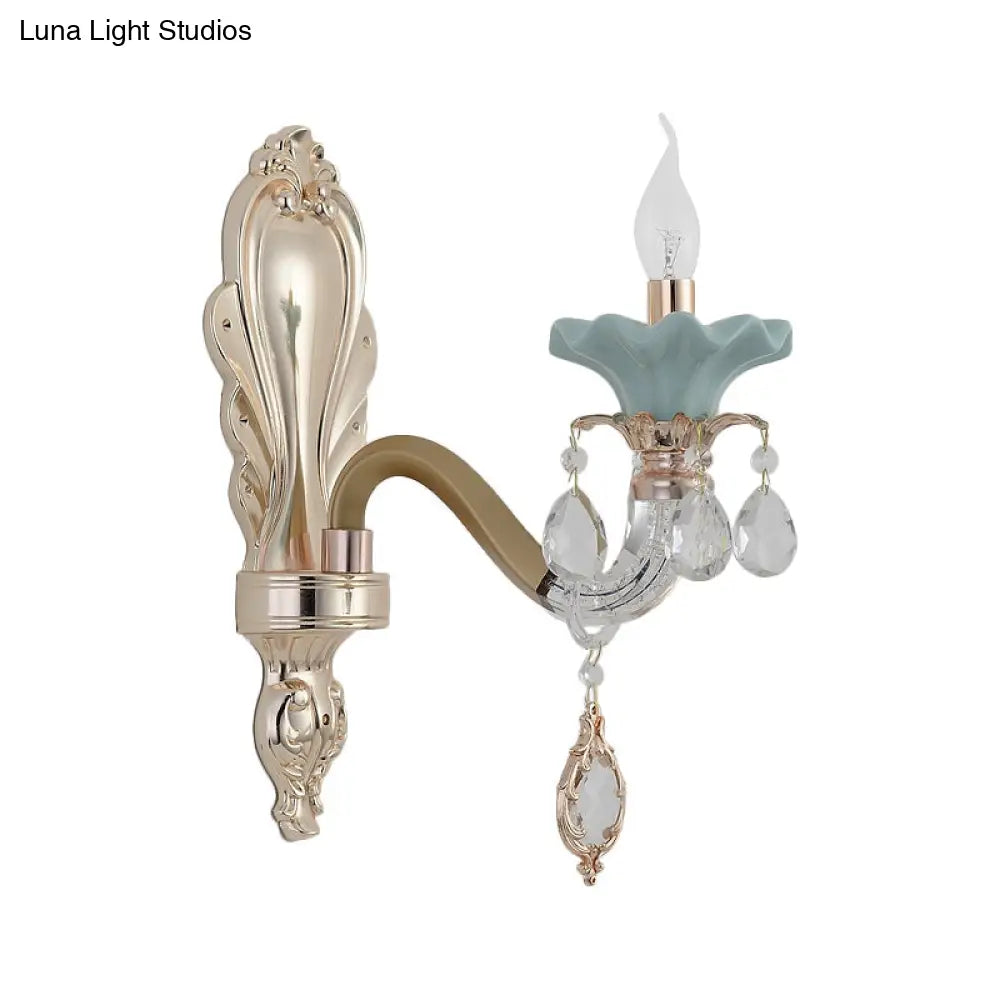 Crystal Wall Mount Candle Light Fixture In Elegant Gold Finish
