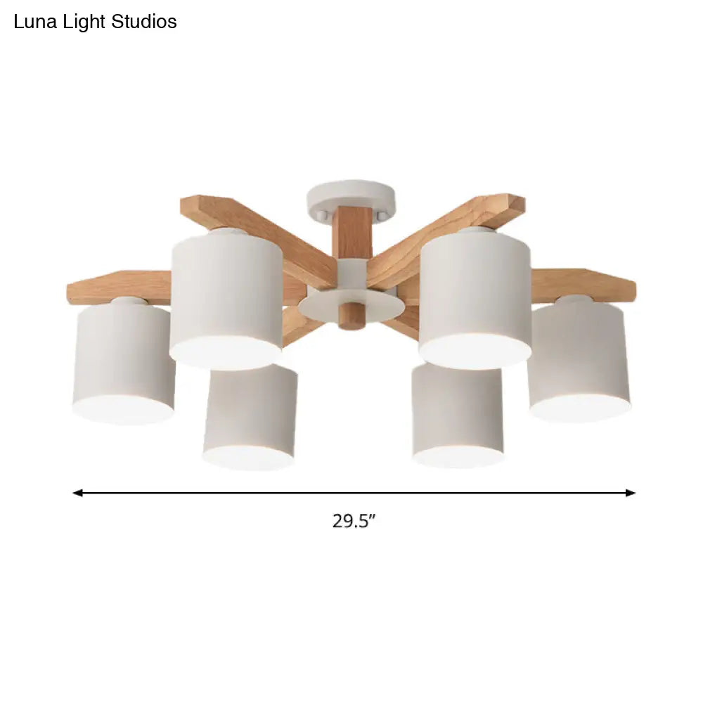 Cylindrical Semi Flush Mount Ceiling Light - Simple Style 3/5/6/8 Lights White Metal For Living Room