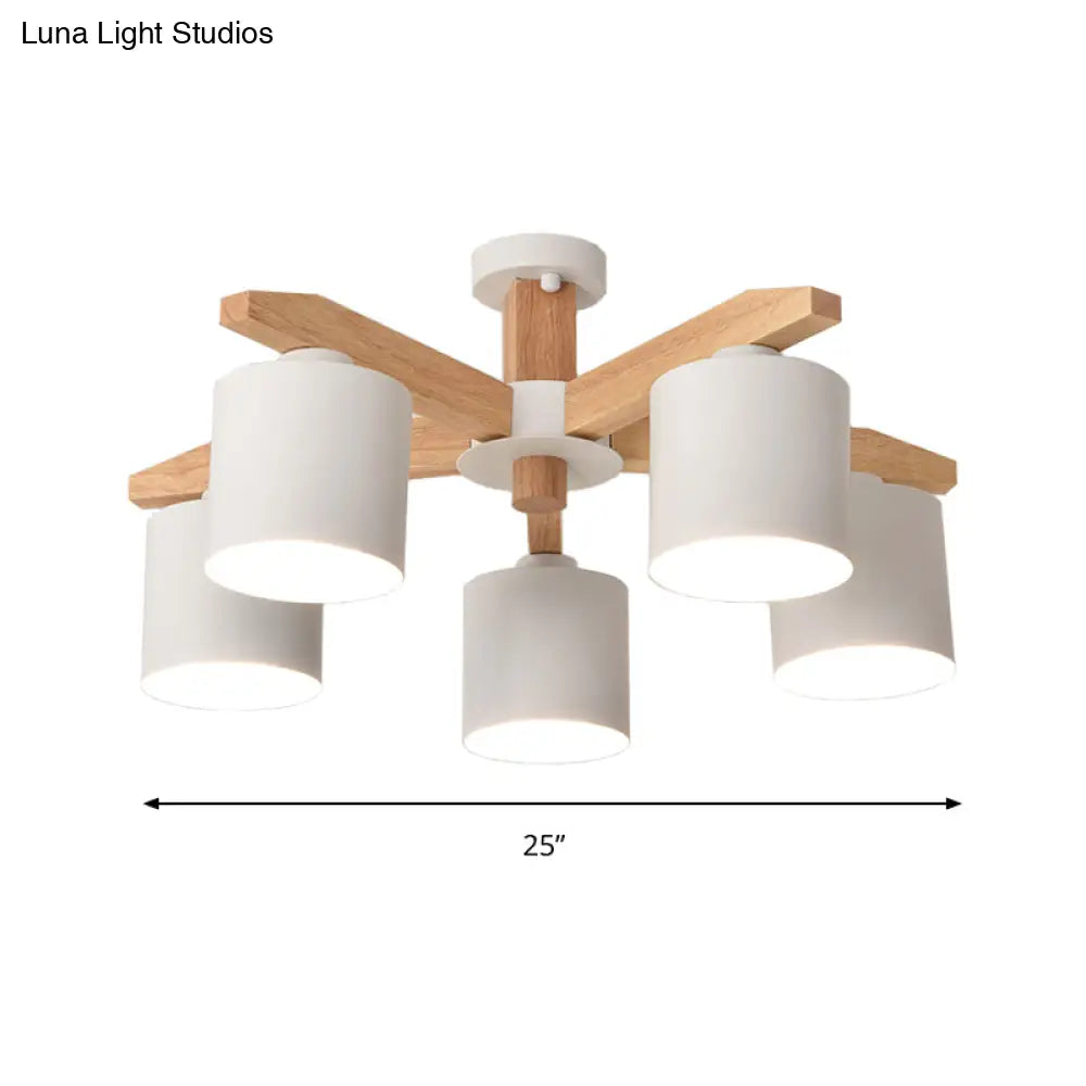 Cylindrical Semi Flush Mount Ceiling Light - Simple Style 3/5/6/8 Lights White Metal For Living Room