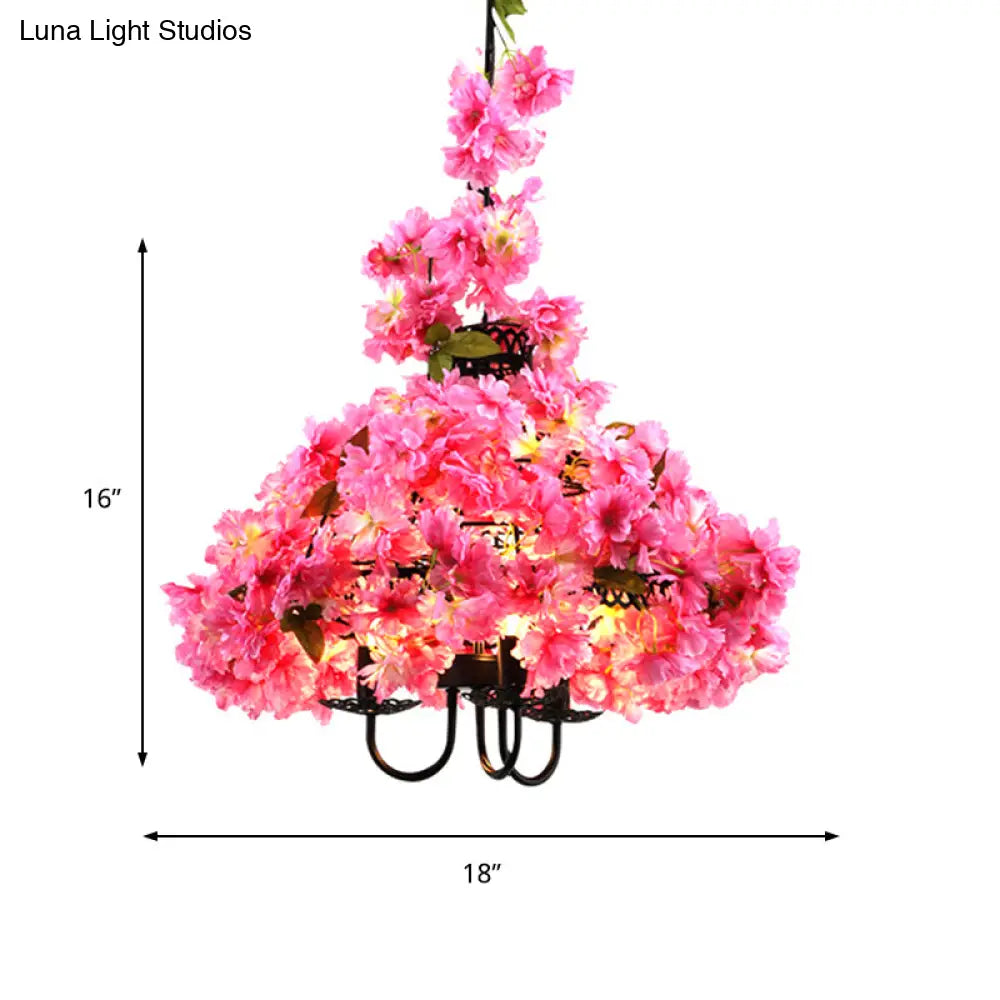 Daniela - Metal Pink Chandelier Lamp Flower 3 Lights Industrial Led Hanging Ceiling Light For