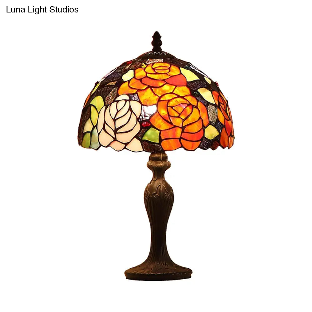Dark Brown Tiffany Stained Glass Blossom Table Lamp - 1-Light Nightstand Light