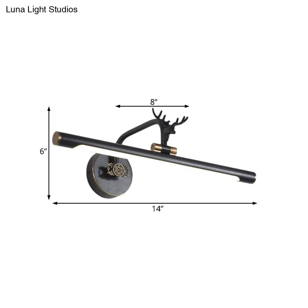 Decorative Led Metal Wall Vanity Light With Black/Antique Brass Finish - Deer Design Multiple Sizes