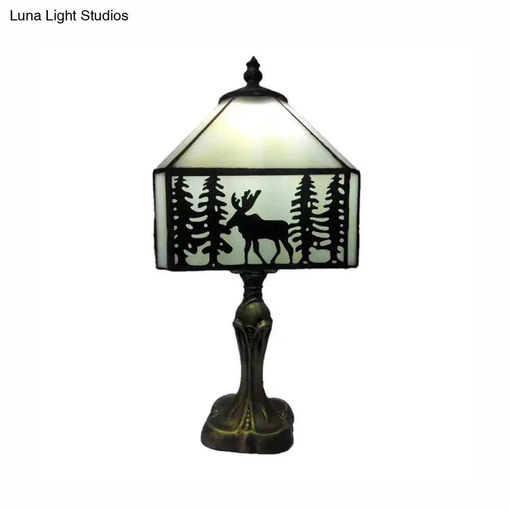 Deer Table Lamp - Rustic Lodge Style Indoor Lighting With White Glass Shade