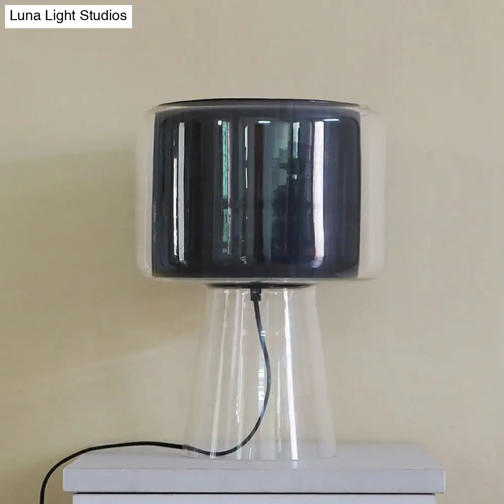 Designer Clear Glass Table Light With Inner Fluted Shade - Black/White Nightstand Lamp