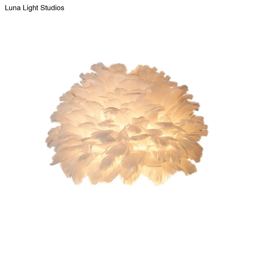 Designer Half Globe Wall Sconce With Feather Accent White/Grey Finish
