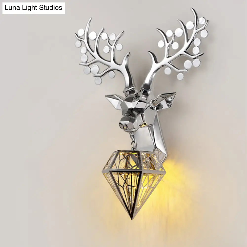 Diamond Cage Metal Wall Lamp - Vintage 1-Bulb Lighting In Black/Silver/Gold