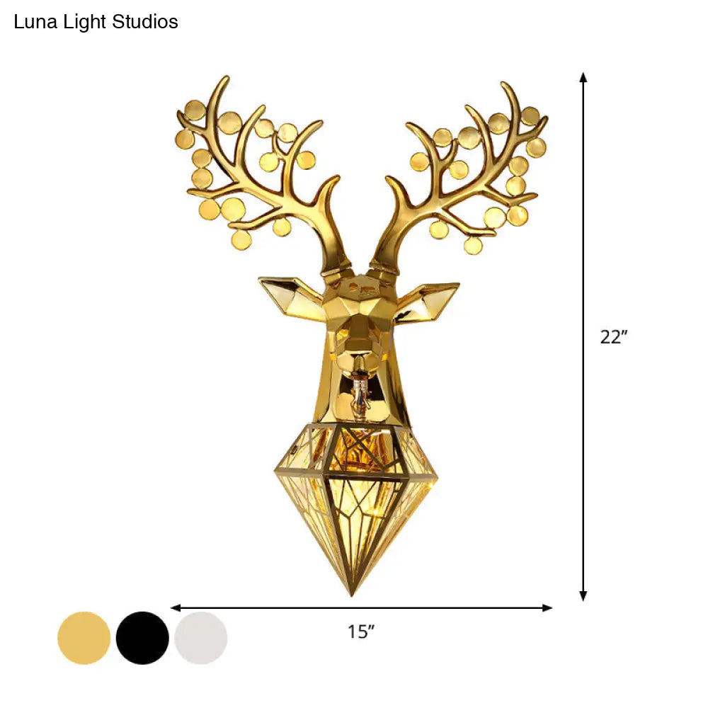 Diamond Cage Metal Wall Lamp - Vintage 1-Bulb Lighting In Black/Silver/Gold