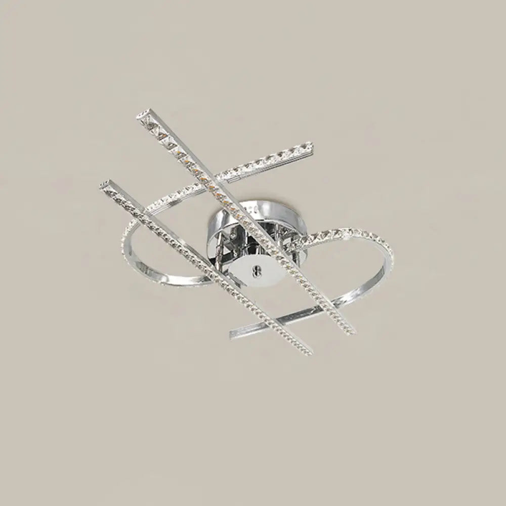 Dollar Sign Ceiling Lighting: Faceted Crystal Led Semi Flush In Stainless Steel Warm/White Light