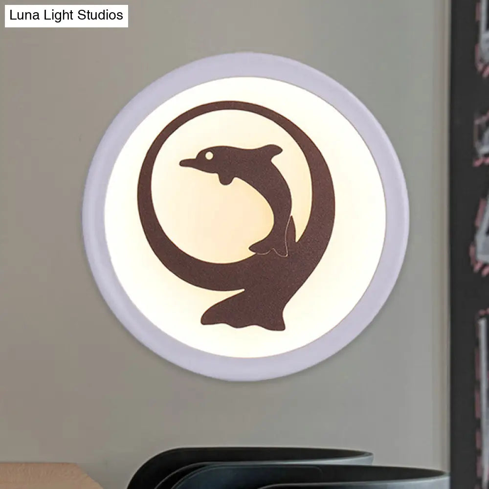 Dolphin Iron Wall Sconce Led Lamp In White For Kids Bedroom