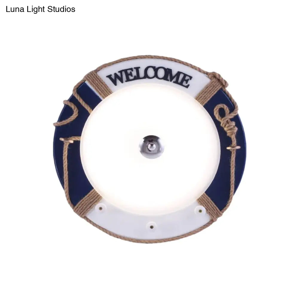 Dome Boys Bedroom Ceiling Light - Nautical Swim Ring Resin Lamp In Blue