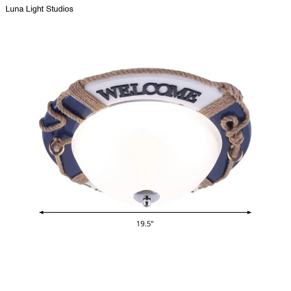 Dome Boys Bedroom Ceiling Light - Nautical Swim Ring Resin Lamp In Blue