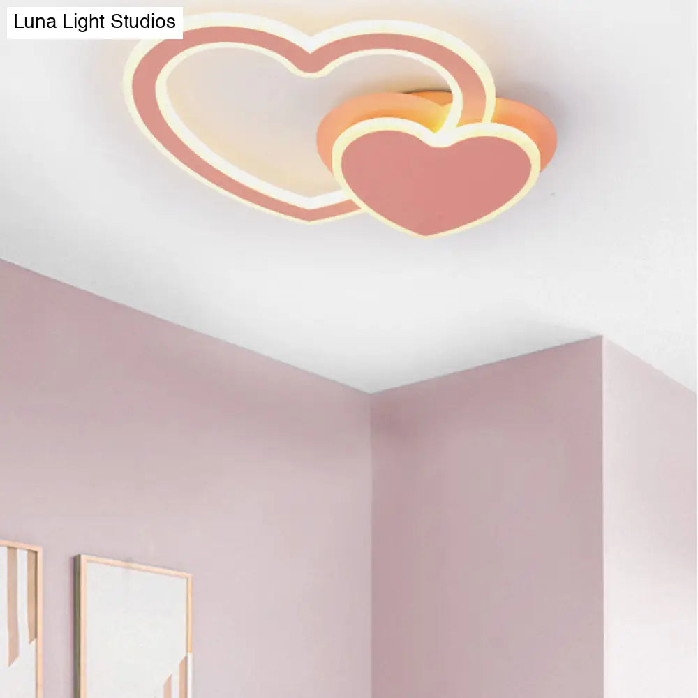 Double Loving-Heart Kids Led Flush Ceiling Light - Vibrant Undertint Ideal For Kid’s Bedroom