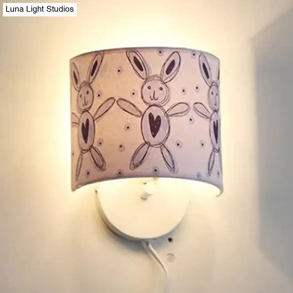 Drum-Shaped Kids Fabric Wall Lamp: Undertint Light For Stair Hallway