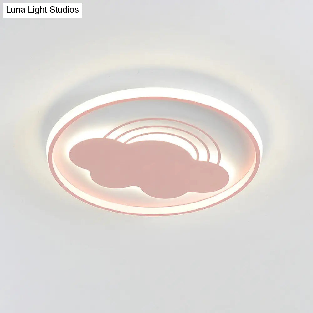 Extra Thin Iron Ceiling Lamp: Cartoon Pink/Blue Led Flush Mount Light For Kindergarten