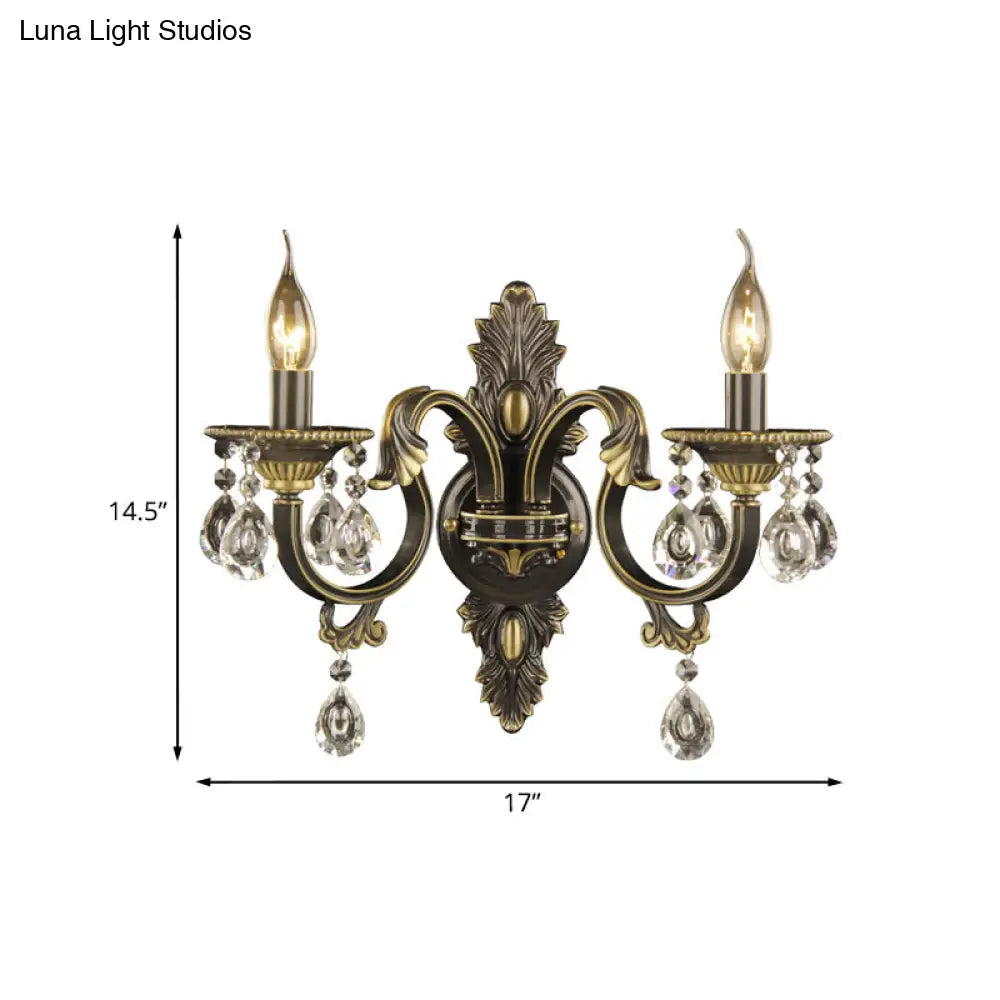Faceted Crystal Finial Black And Gold Sconce Candlestick - Nordic Wall Light With 2 Lights