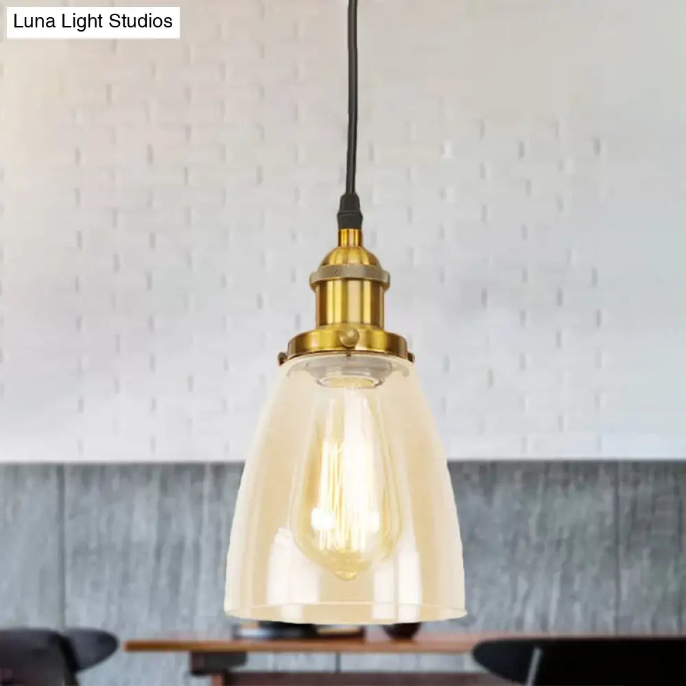 Farmhouse 1 Light Brass/Copper Pendant Ceiling With Clear Glass Tapered Shade