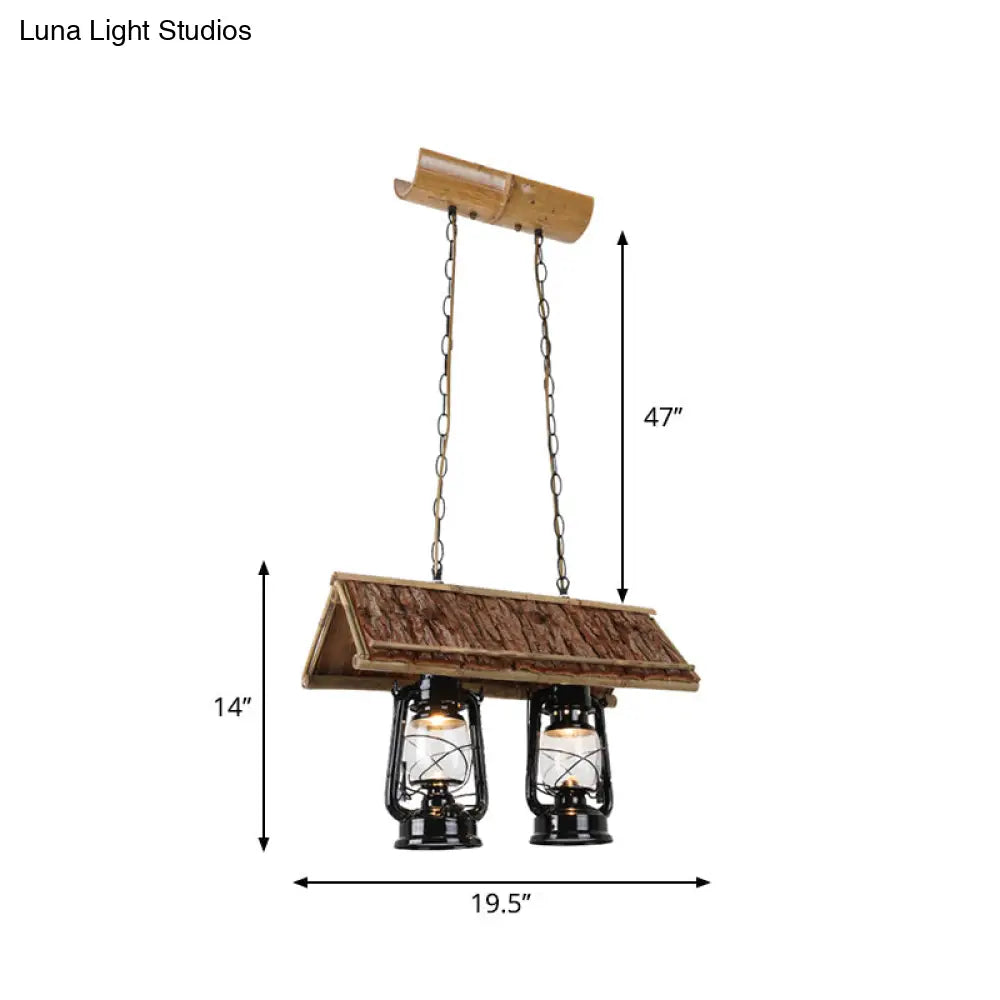 Farmhouse 2-Light Black Iron Pendant With Clear Glass Shade - Stylish Kerosene Island Hanging Light